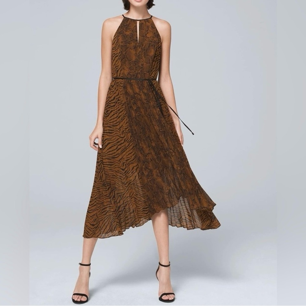 White House Black Market Brown Animal Print Maxi Dress